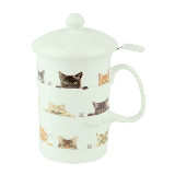 Mug en Porcelana Fina al Hueso con infusor - Gatos